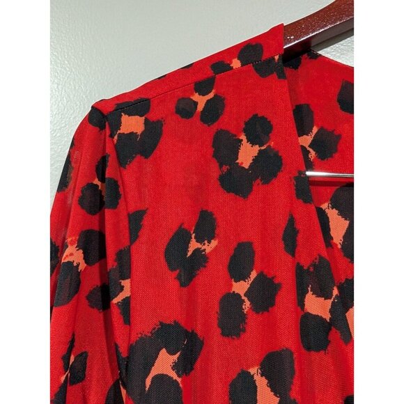 Cabi Siren Wrap Dress Womens Sz M Red Black Leopard Print Layered Business - Picture 15 of 16